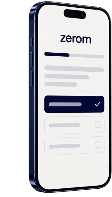 Un telefono con la valutazione Zerom aperta: una domanda e le risposte da scegliere.